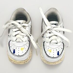 NIKE Air Force 1 LV8 3 Leather Baby Sneakers Toddler Sz 5 White Paint‎ Splatter